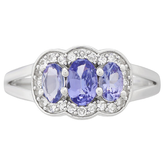 Anillo de Plata con Tanzanita AAA y Topacio Blanco