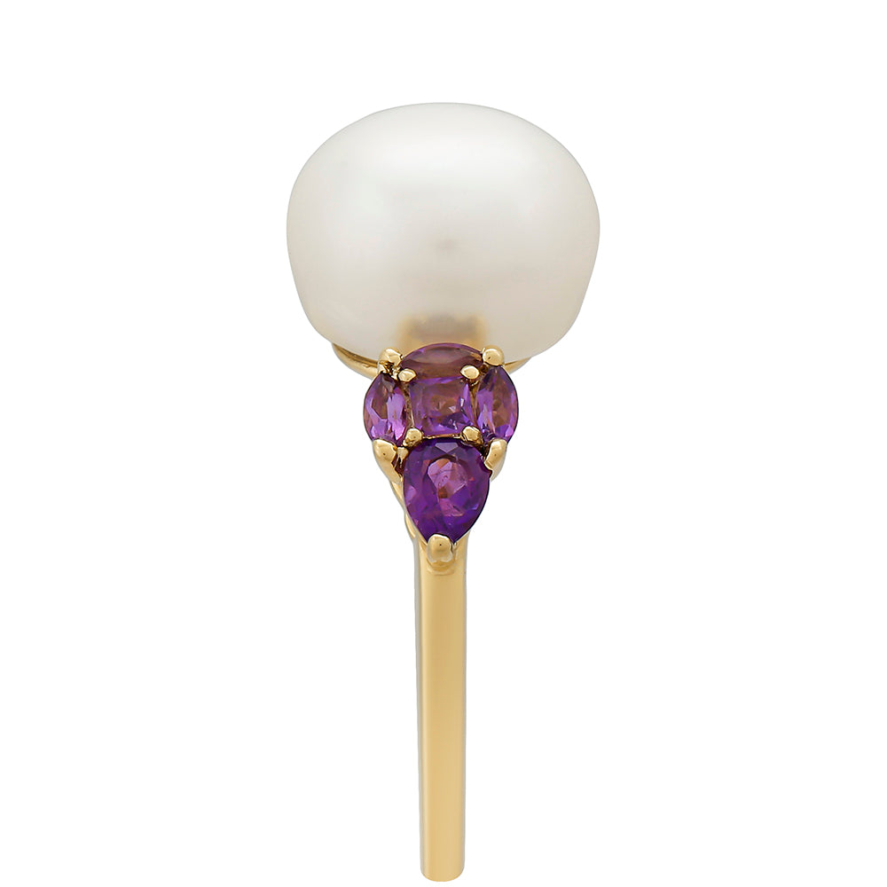 Anillo de Oro 9K con Amatista y Perla blanca de agua dulce