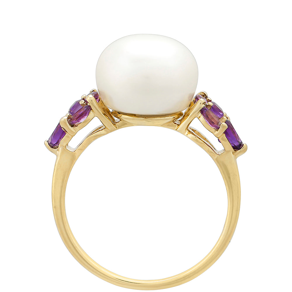 Anillo de Oro 9K con Amatista y Perla blanca de agua dulce 4 