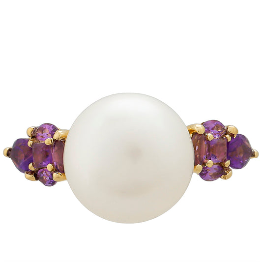 Anillo de Oro 9K con Amatista y Perla blanca de agua dulce