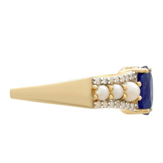 Anillo de Oro 9K con Zafiro de Tailandia y Diamante blanco