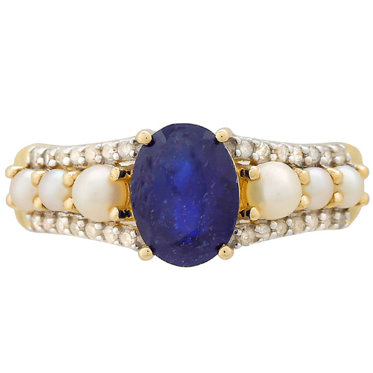 Anillo de Oro 9K con Zafiro de Tailandia y Diamante blanco