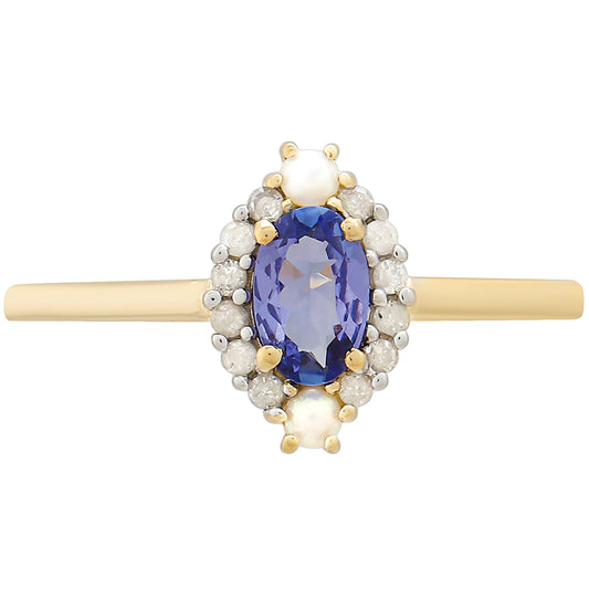 Anillo de Oro 9K con Tanzanita y Diamante blanco