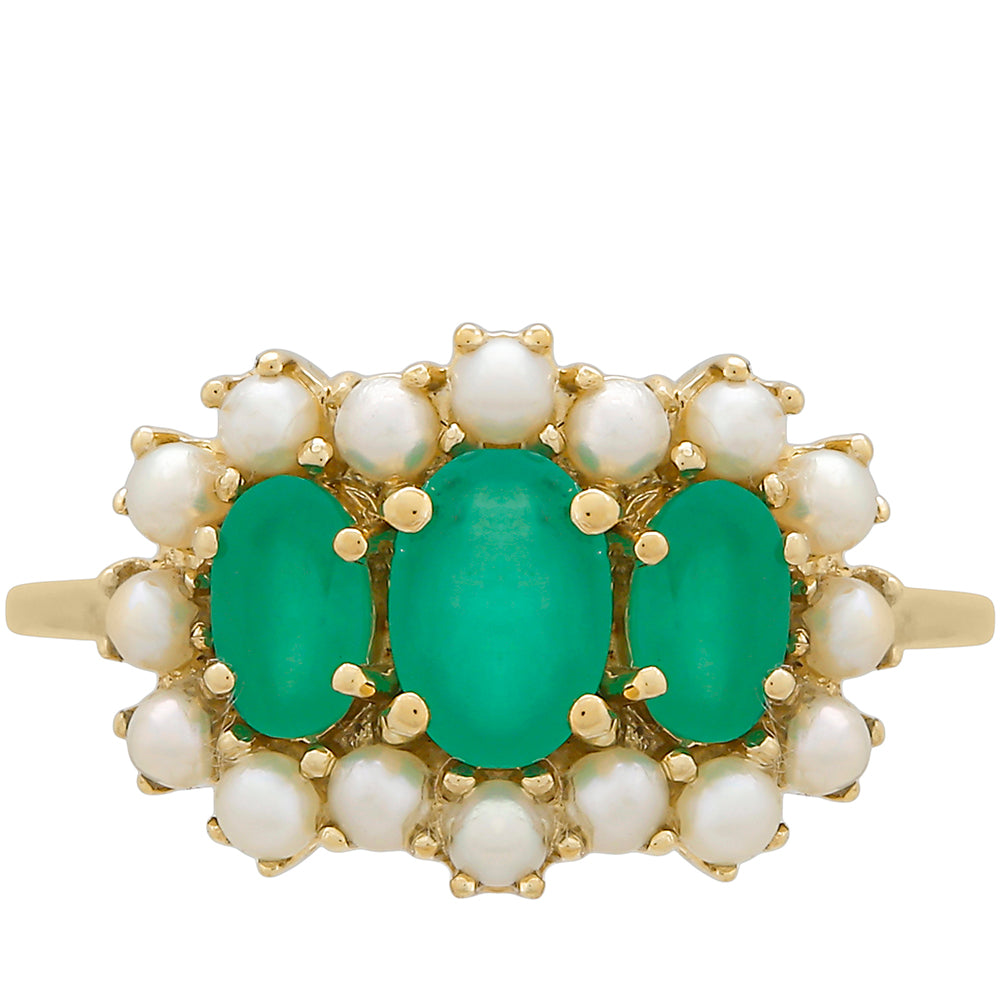 Anillo de Oro 9K con Esmeralda de Brasil y Perla blanca de agua dulce 1 