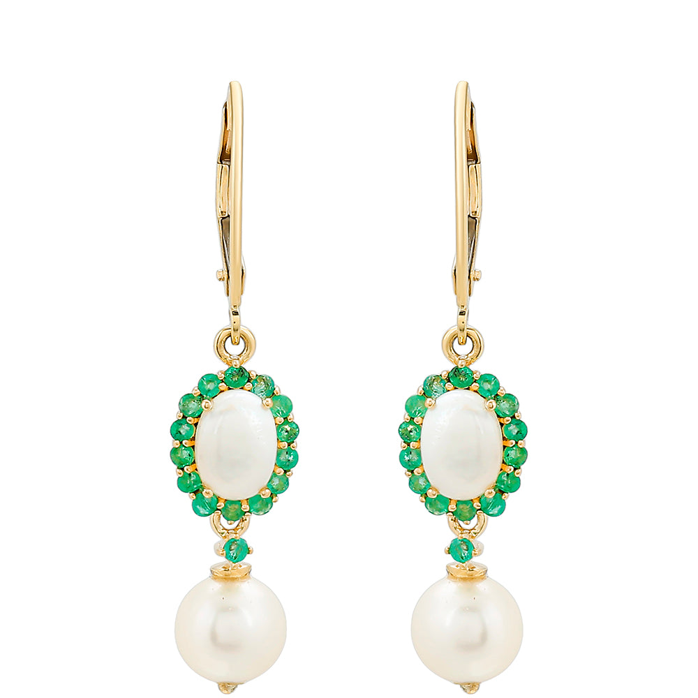 Pendientes de Oro 9K con Esmeralda de Brasil y Perla blanca de agua dulce 1 