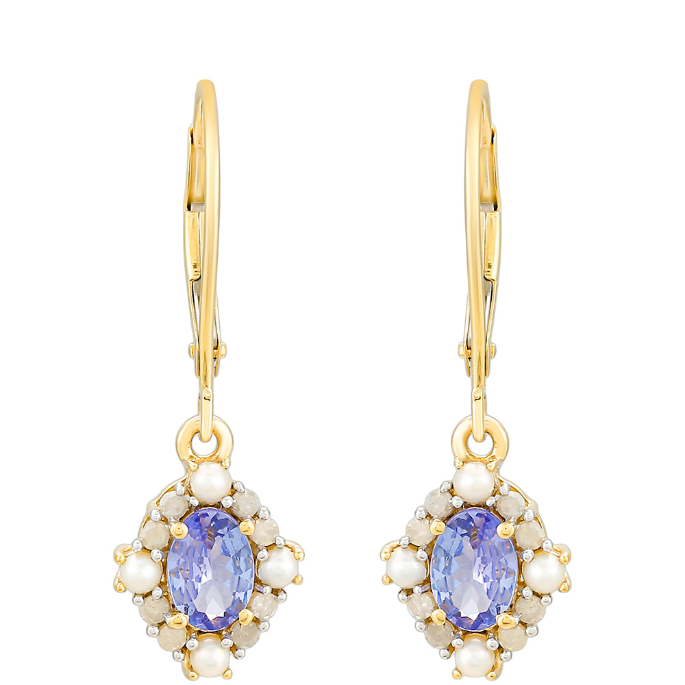 Pendientes de Oro 9K con Tanzanita y Diamante blanco