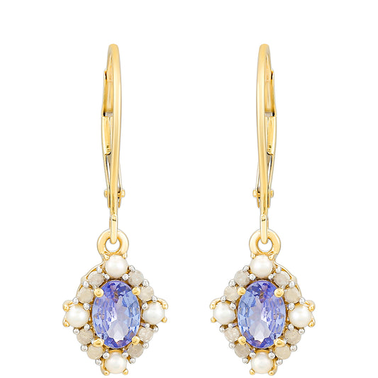 Pendientes de Oro 9K con Tanzanita y Diamante blanco