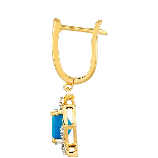 Pendientes de Plata Bañada en Oro con Ópalo Azul Paraiba de Etiopía y Topacio Blanco