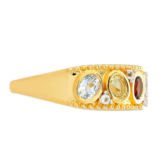 Anillo de Plata Bañada en Oro con Granate y Citrino de Madeira