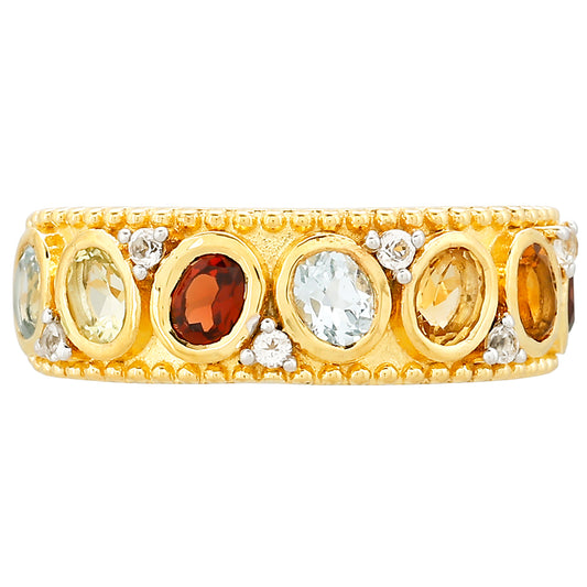 Anillo de Plata Bañada en Oro con Granate y Citrino de Madeira