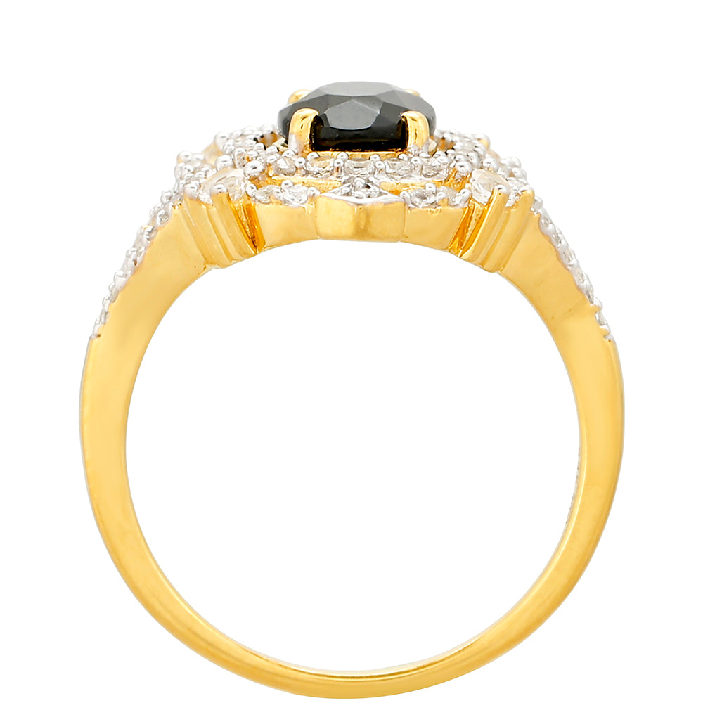 Anillo de Plata Bañada en Oro con Turmalina Negra y Topacio Blanco