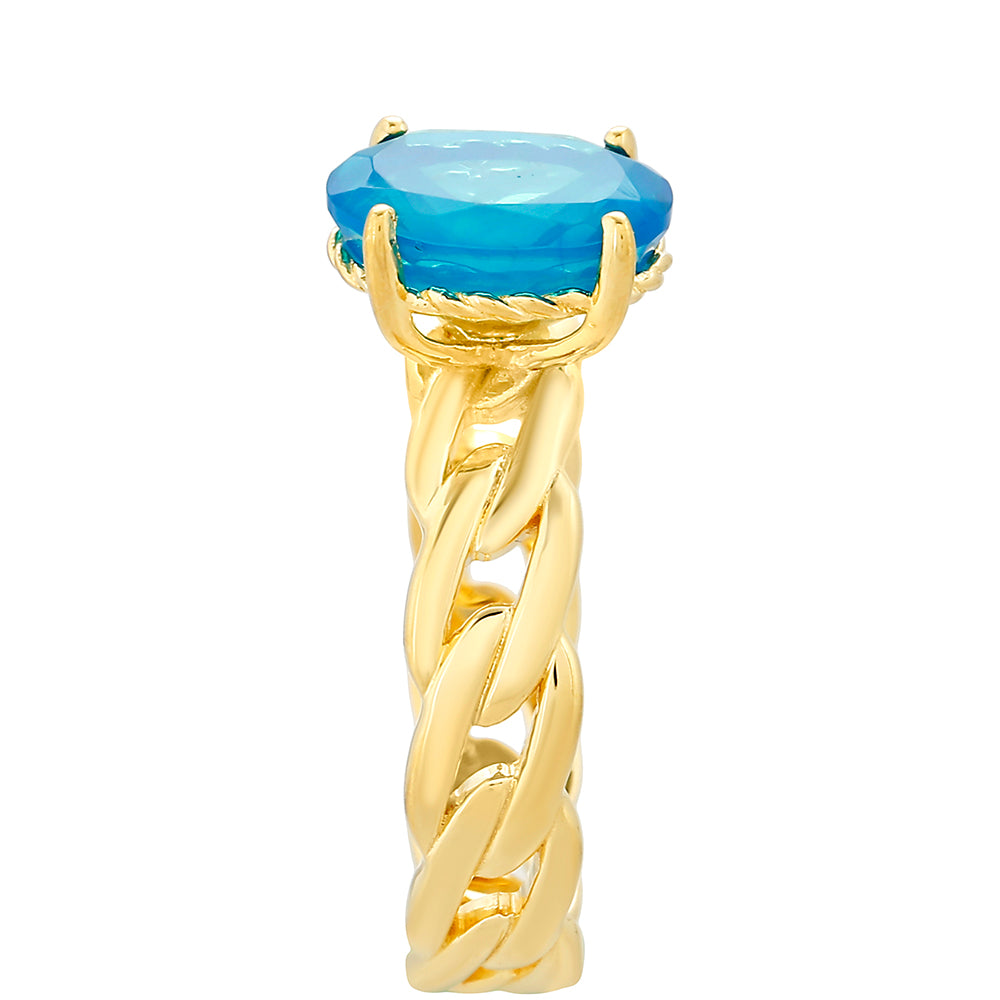 Anillo de Plata Bañada en Oro con Ópalo Azul Paraiba de Etiopía 3 