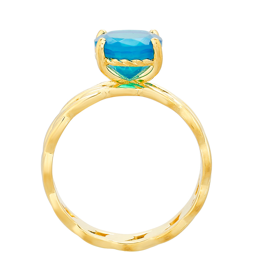 Anillo de Plata Bañada en Oro con Ópalo Azul Paraiba de Etiopía 4 