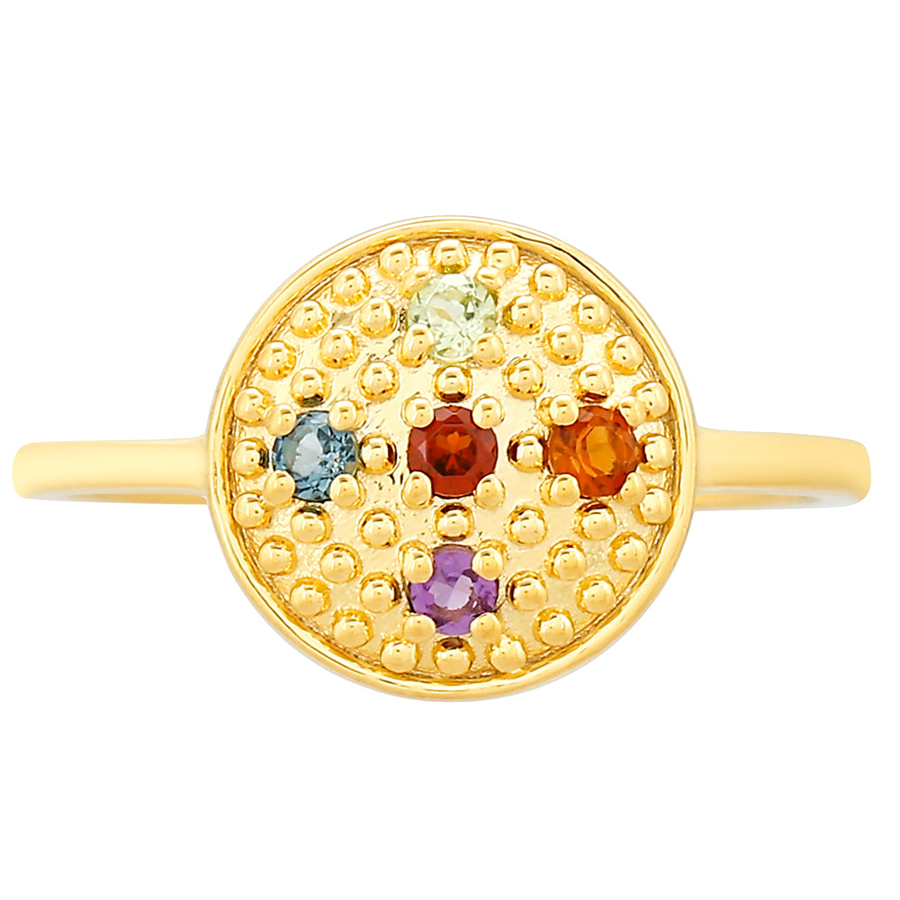 Anillo de Plata Bañada en Oro con Amatista y Citrino de Madeira