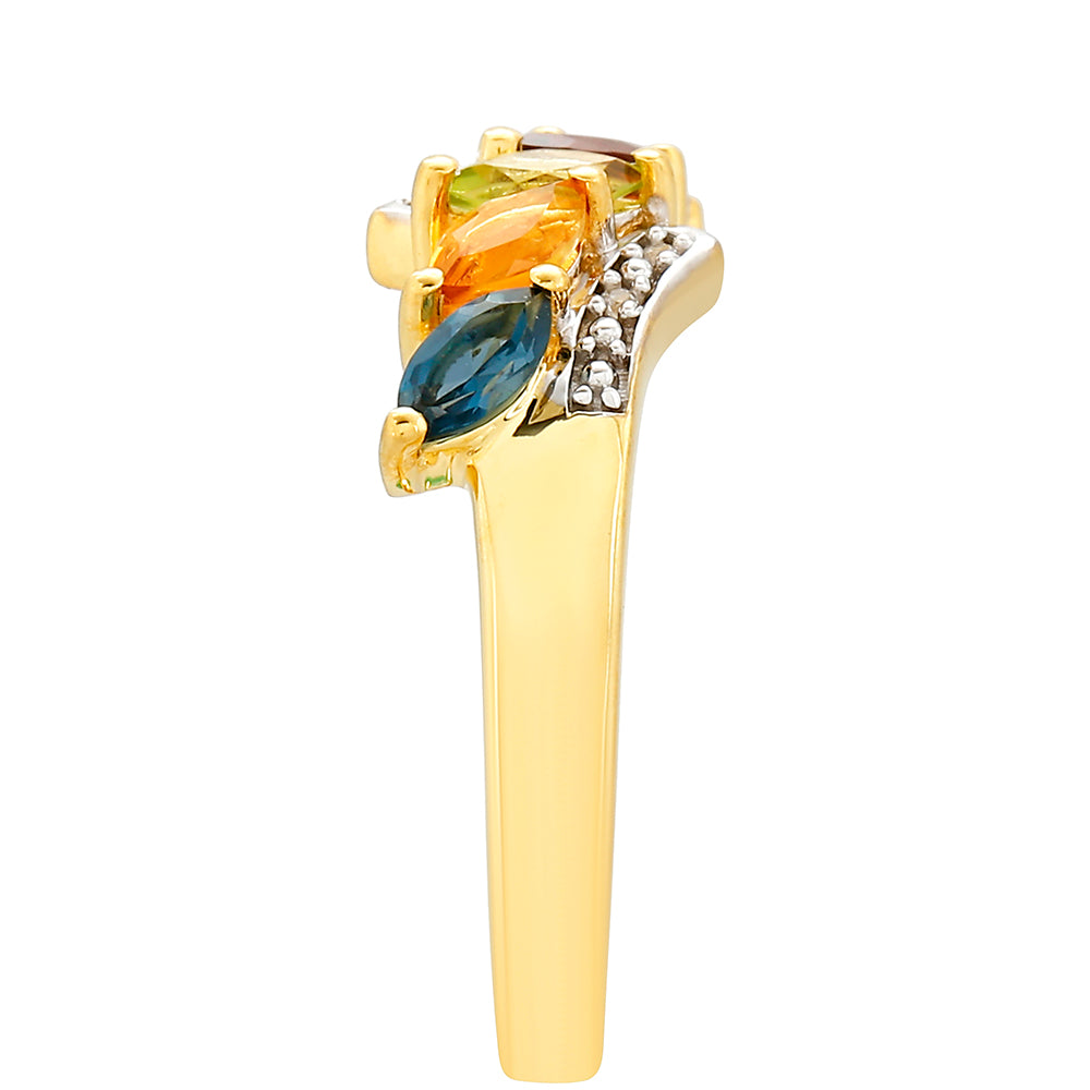 Anillo de Plata Bañada en Oro con Tanzanita y Citrino