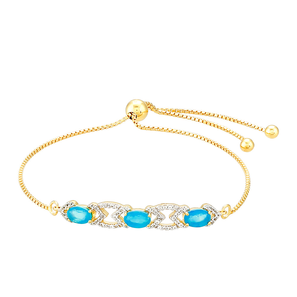 Pulsera de Plata Bañada en Oro con Ópalo Azul Paraiba de Etiopía y Topacio Blanco 1 