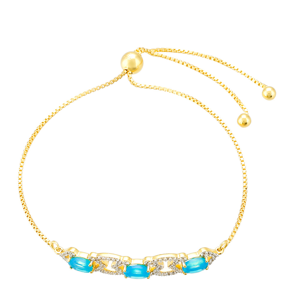 Pulsera de Plata Bañada en Oro con Ópalo Azul Paraiba de Etiopía y Topacio Blanco 2 