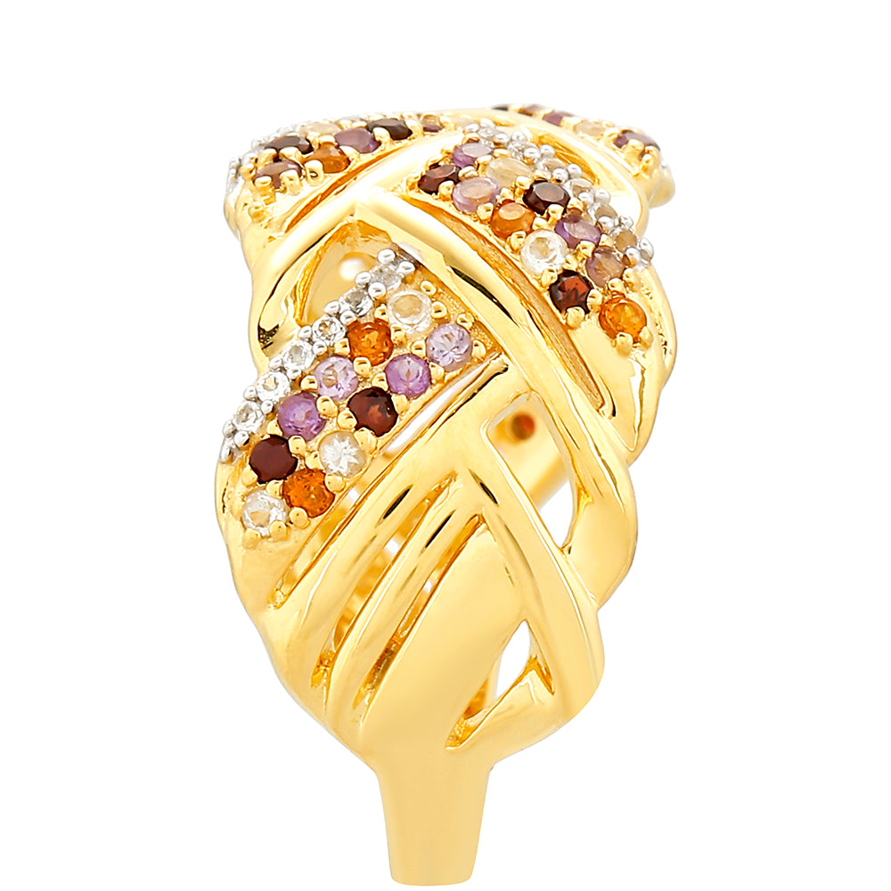 Anillo de Plata Bañada en Oro con Amatista y Citrino de Madeira