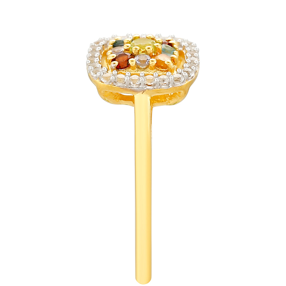 Anillo de Plata Bañada en Oro con Tanzanita y Citrino de Madeira