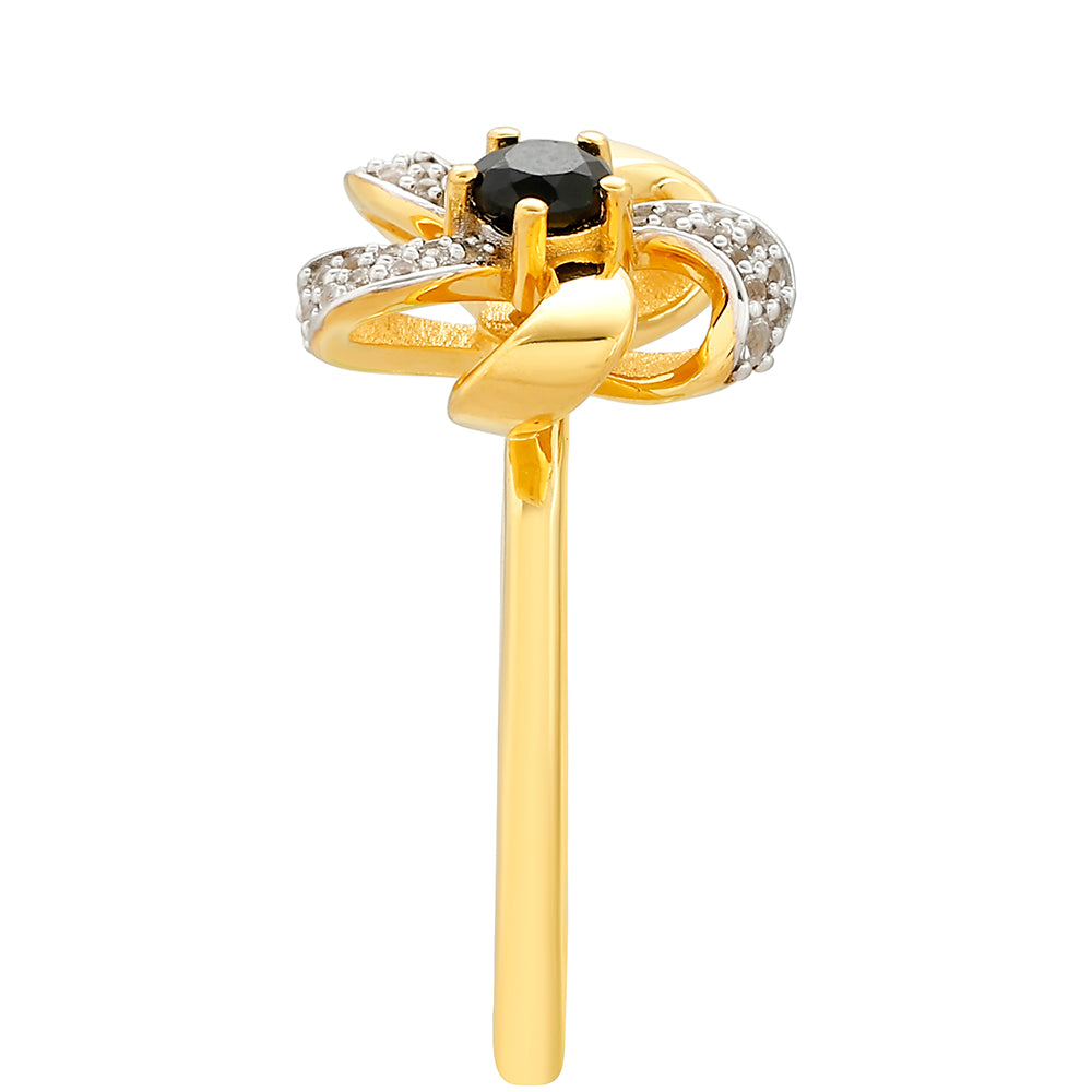 Anillo de Plata Bañada en Oro con Turmalina Negra y Topacio Blanco 3 