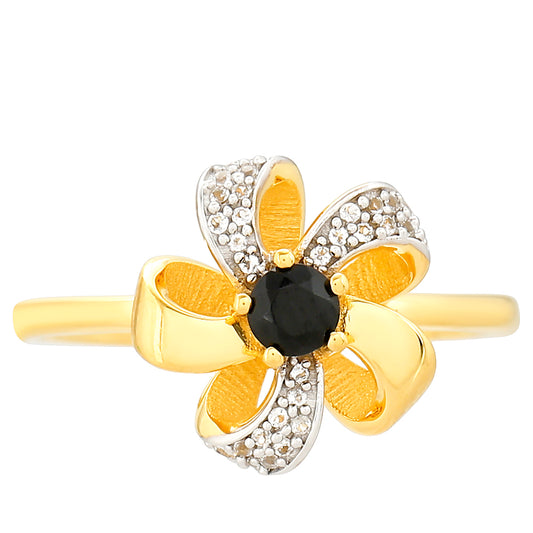 Anillo de Plata Bañada en Oro con Turmalina Negra y Topacio Blanco