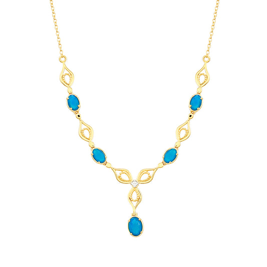 Collar de Plata Bañada en Oro con Ópalo Azul Paraiba de Etiopía y Topacio Blanco