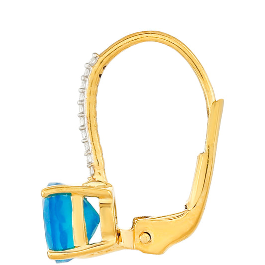 Pendientes de Plata Bañada en Oro con Ópalo Azul Paraiba de Etiopía y Topacio Blanco
