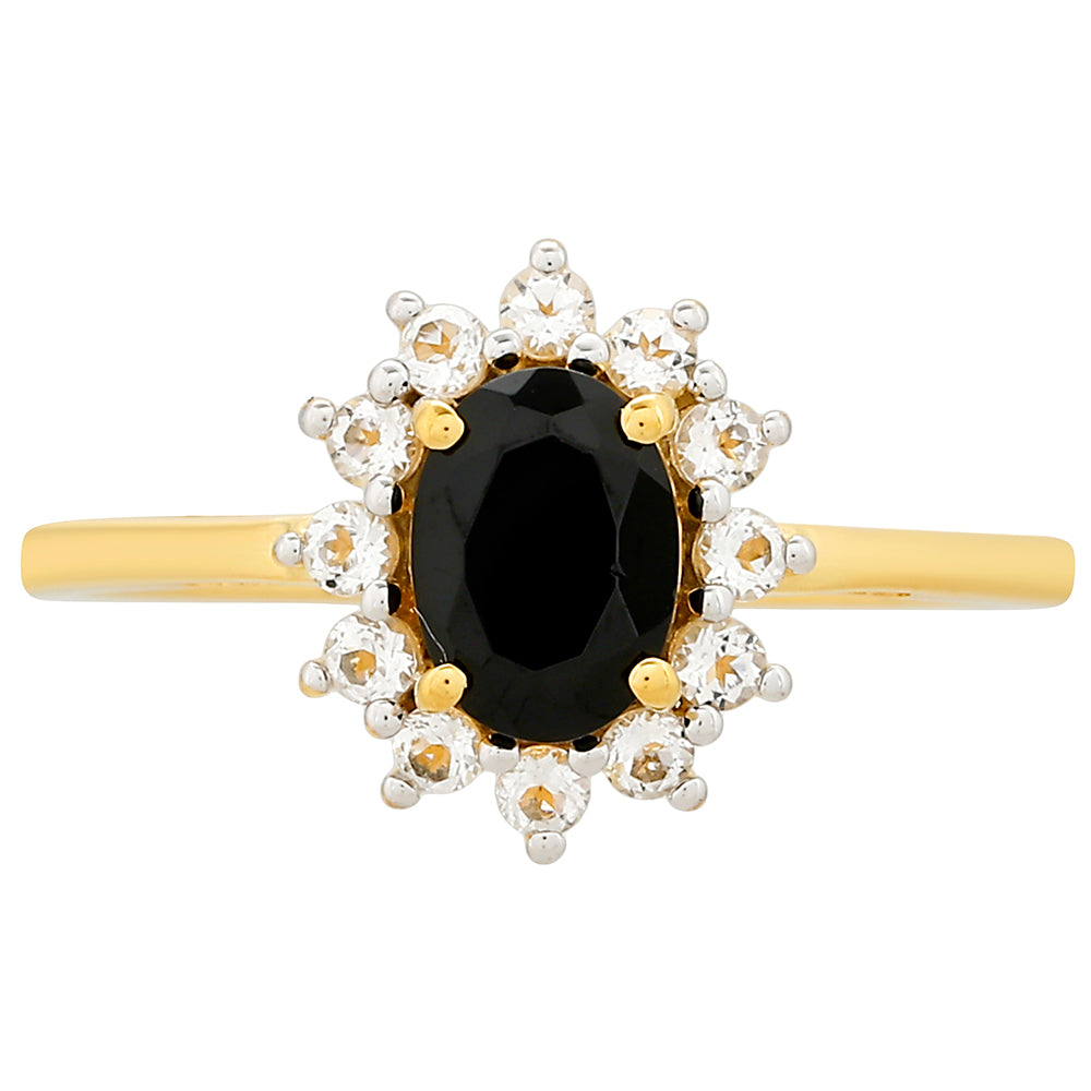 Anillo de Plata Bañada en Oro con Turmalina Negra y Topacio Blanco 1 