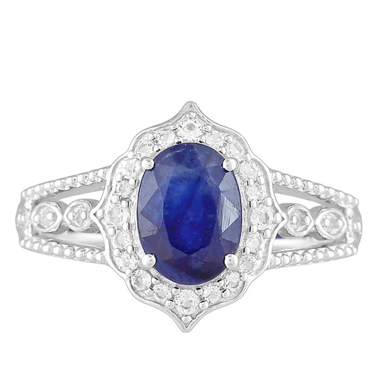 Anillo de Plata con Zafiro de Tailandia y Topacio Blanco