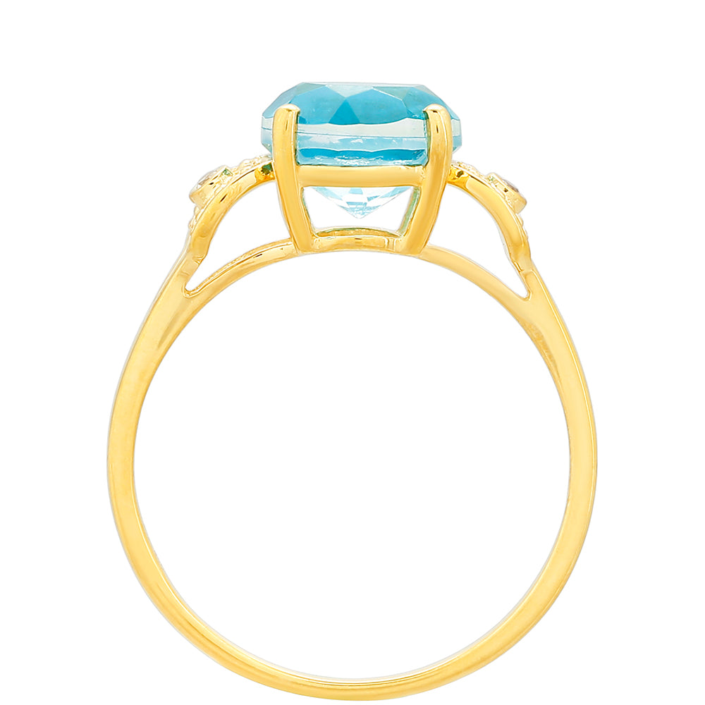 Anillo de Plata Bañada en Oro con Cuarzo Paraiba y Topacio Blanco 4 