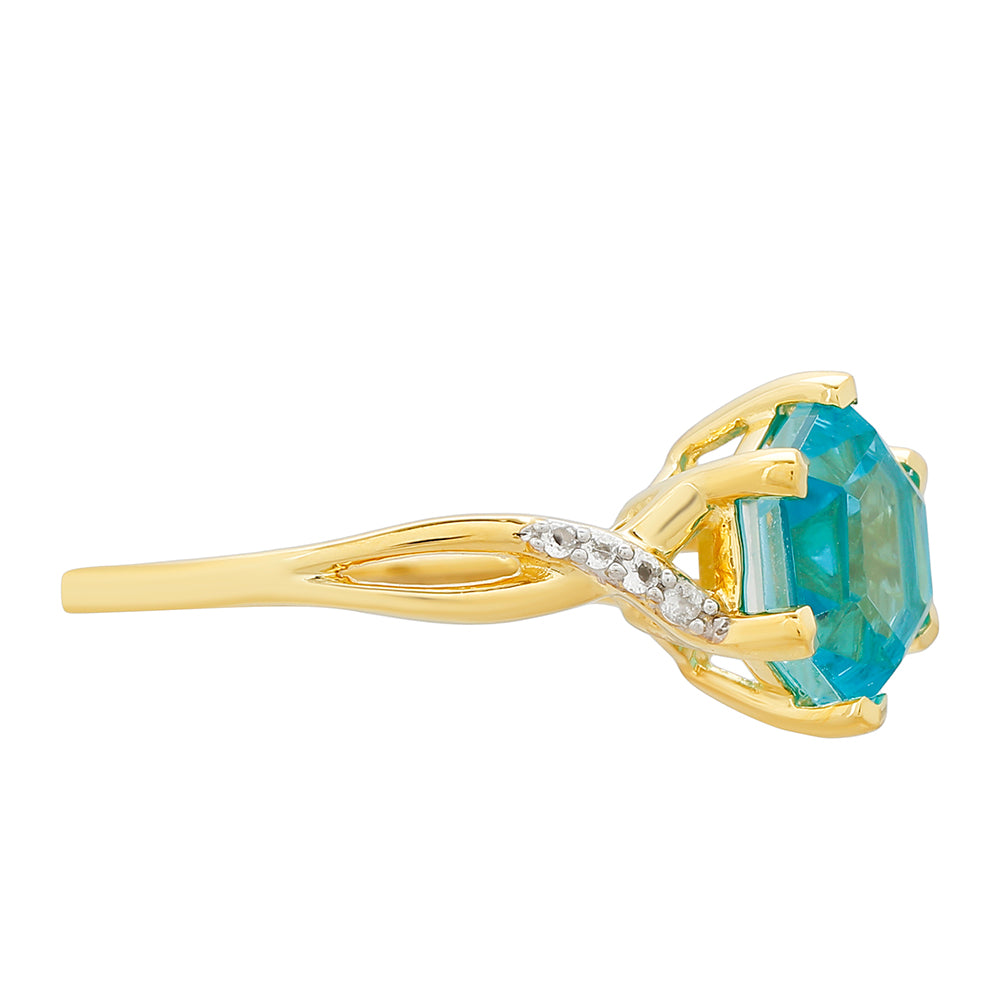 Anillo de Plata Bañada en Oro con Cuarzo Paraiba y Topacio Blanco 2 