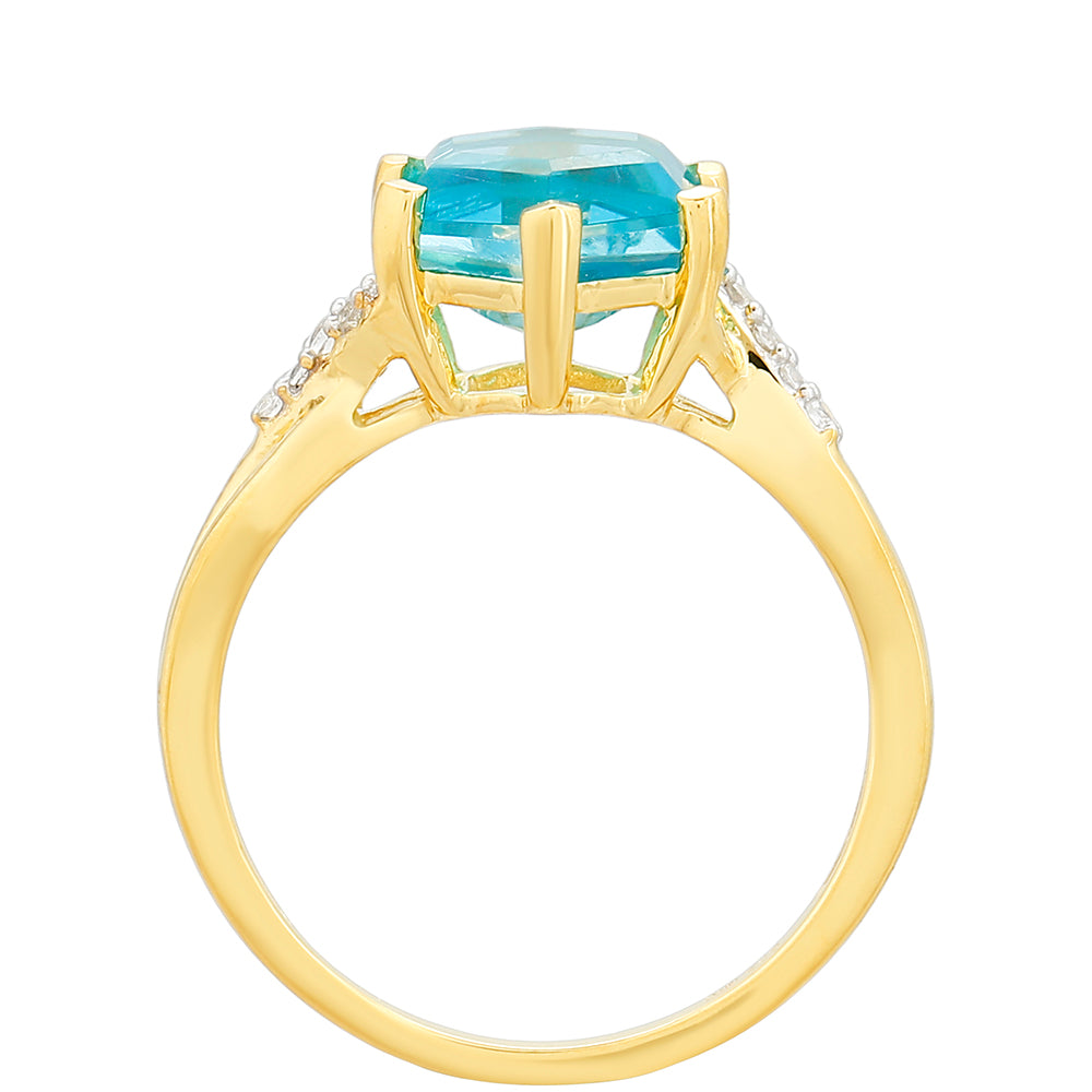 Anillo de Plata Bañada en Oro con Cuarzo Paraiba y Topacio Blanco 4 