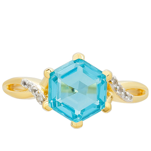 Anillo de Plata Bañada en Oro con Cuarzo Paraiba y Topacio Blanco