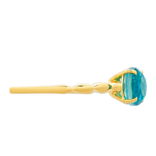 Anillo de Plata Bañada en Oro con Cuarzo Paraiba