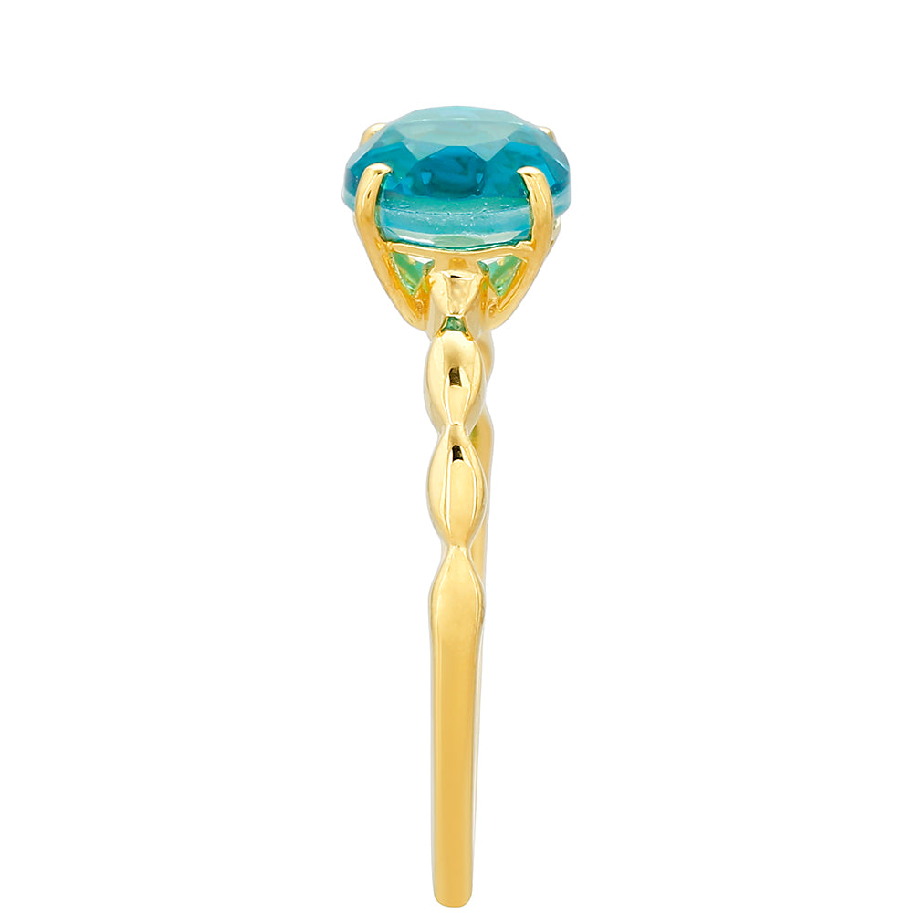 Anillo de Plata Bañada en Oro con Cuarzo Paraiba 3 