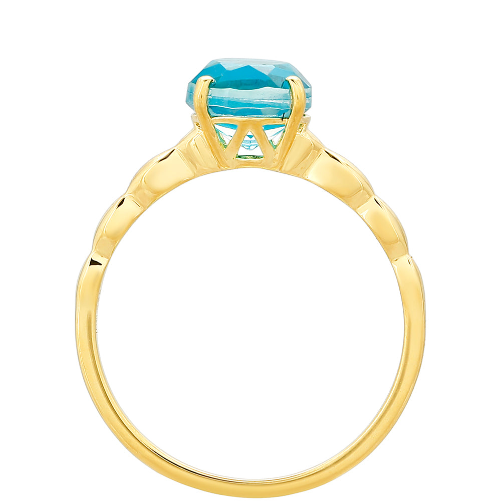 Anillo de Plata Bañada en Oro con Cuarzo Paraiba 4 