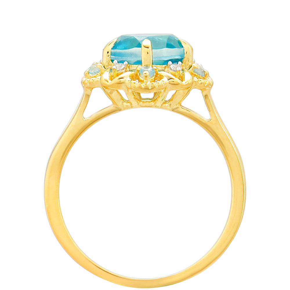 Anillo de Plata Bañada en Oro con Cuarzo Paraiba y Topacio Azul Libertad 4 