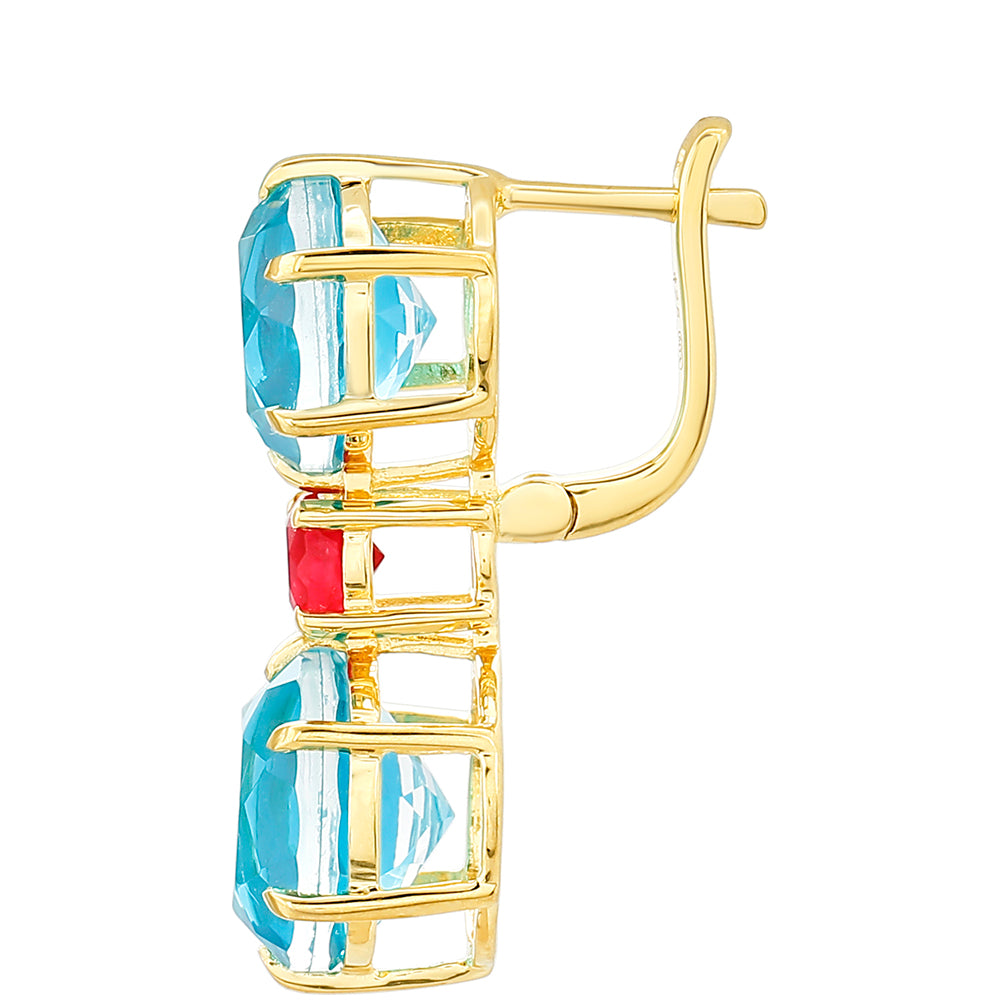 Pendientes de Plata Bañada en Oro con Cuarzo Paraiba y Cuarzo Rojo