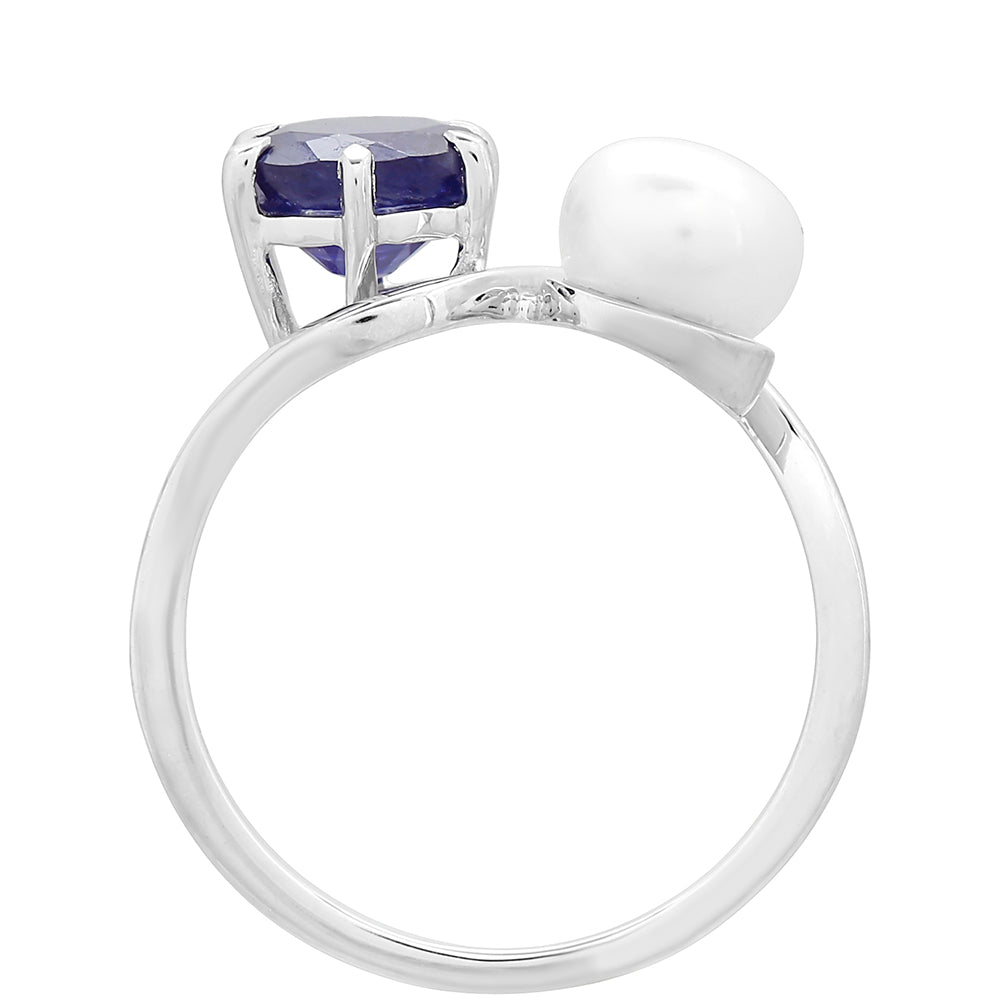 Anillo de Plata con Zafiro de Tailandia y Perla blanca de agua dulce 4 