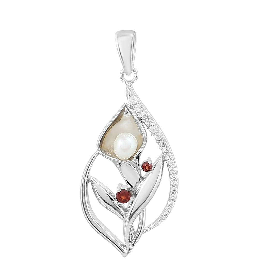 Colgante de Plata con Granate y Perla blanca de agua dulce 1 