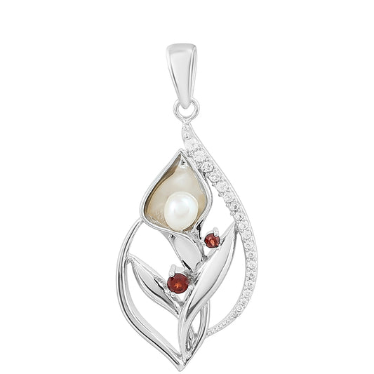 Colgante de Plata con Granate y Perla blanca de agua dulce