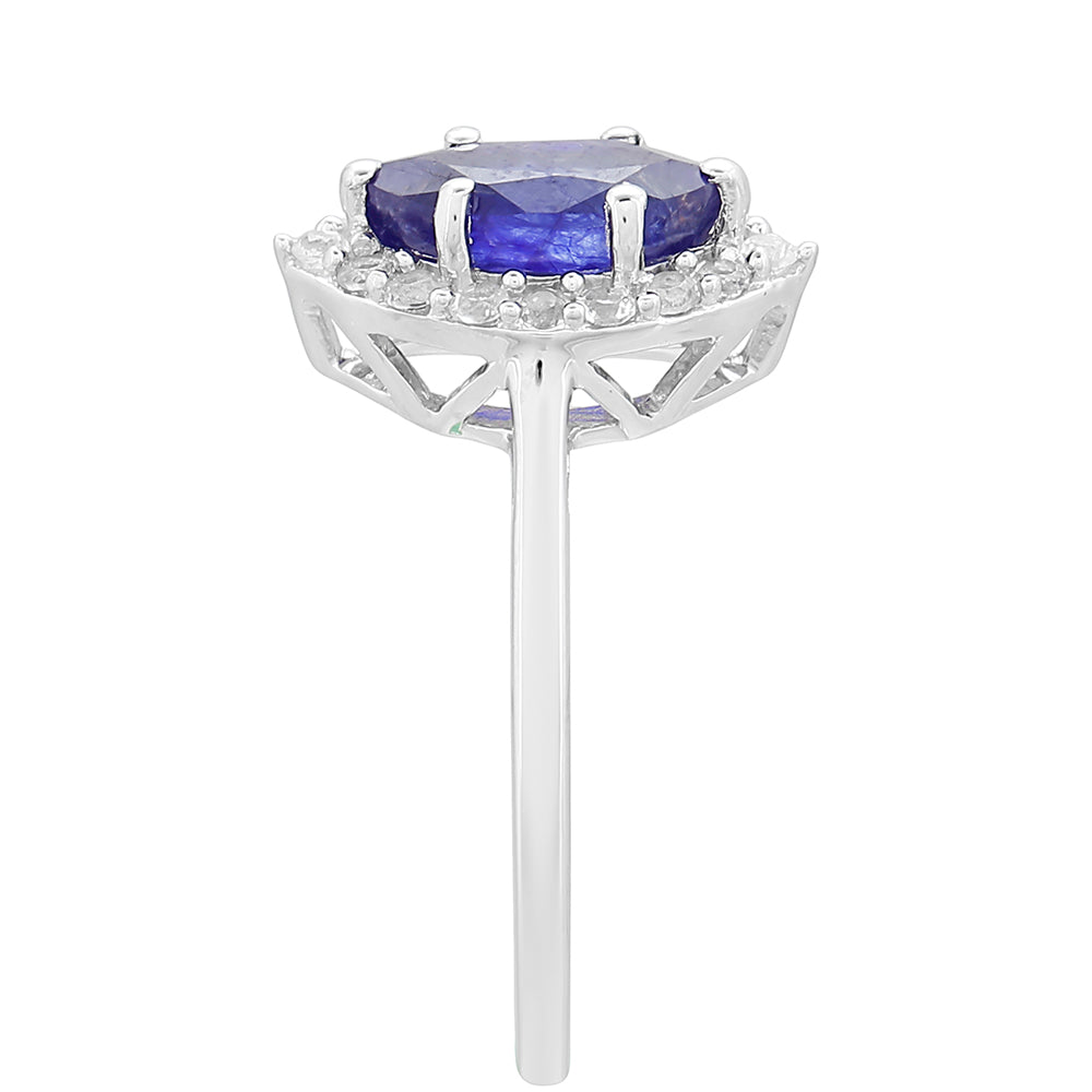 Anillo de Plata con Zafiro de Tailandia y Topacio Blanco