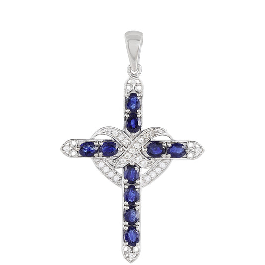 Cruz Colgante de Plata con Zafiro de Tailandia y Topacio Blanco