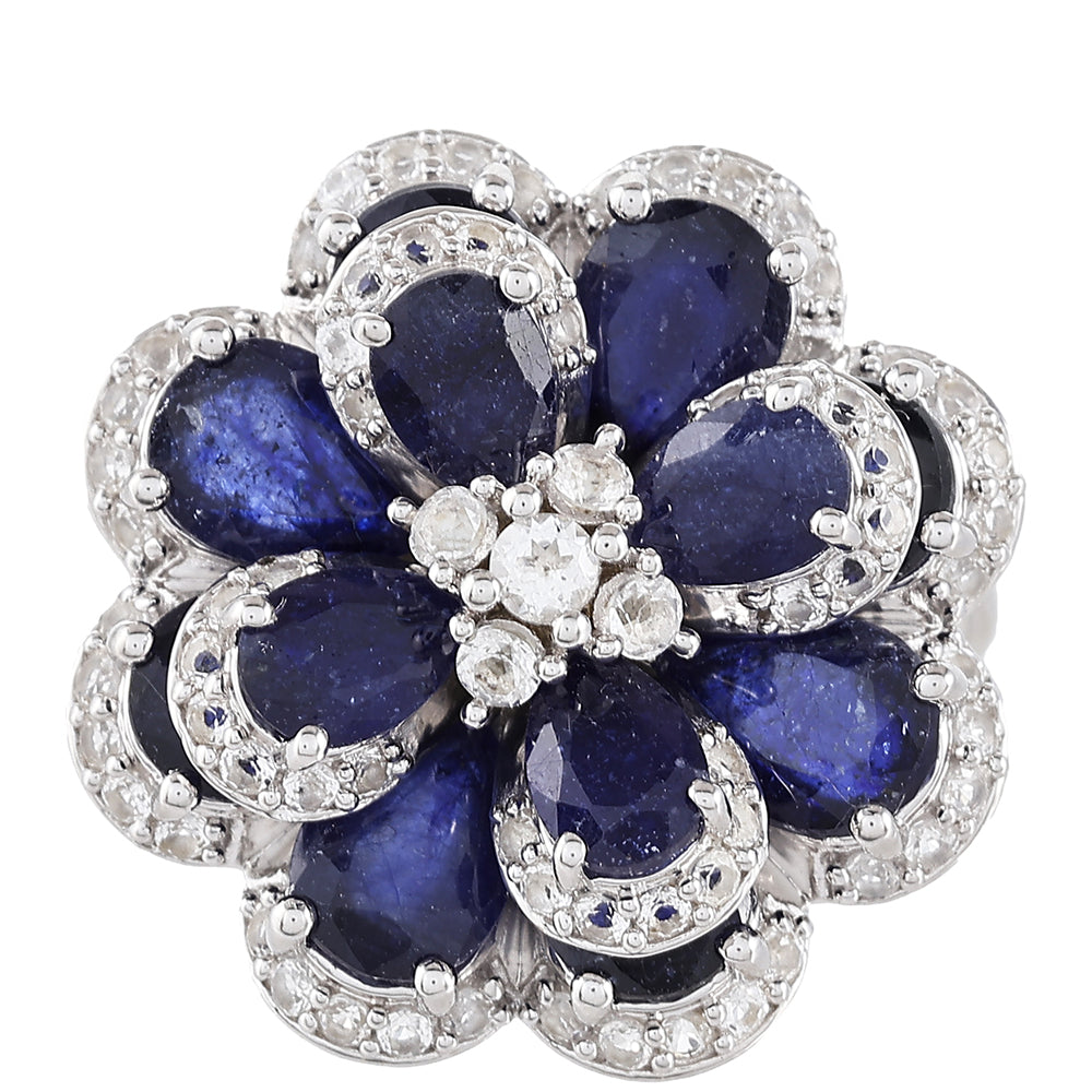 Anillo de Plata con Zafiro de Tailandia y Topacio Blanco