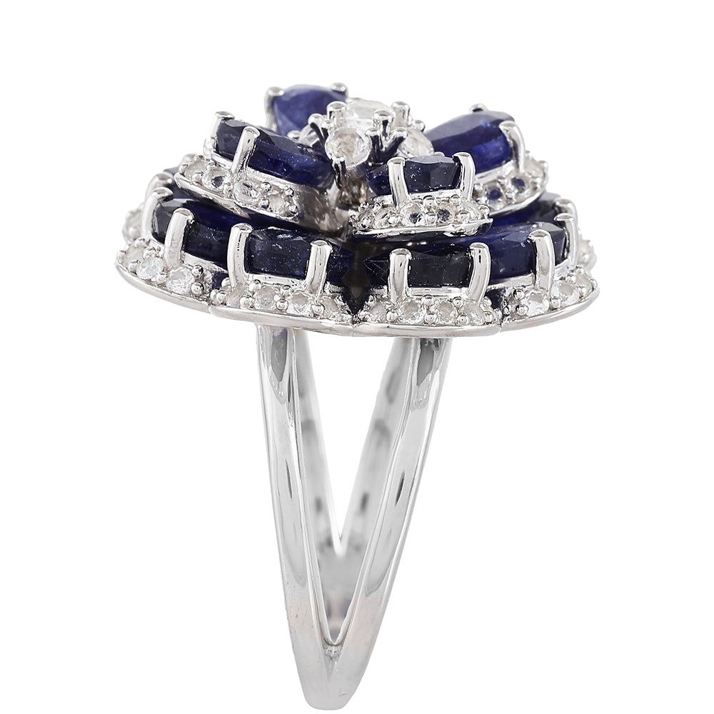 Anillo de Plata con Zafiro de Tailandia y Topacio Blanco