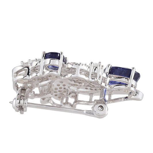 Broche de Plata con Zafiro de Tailandia y Topacio Blanco