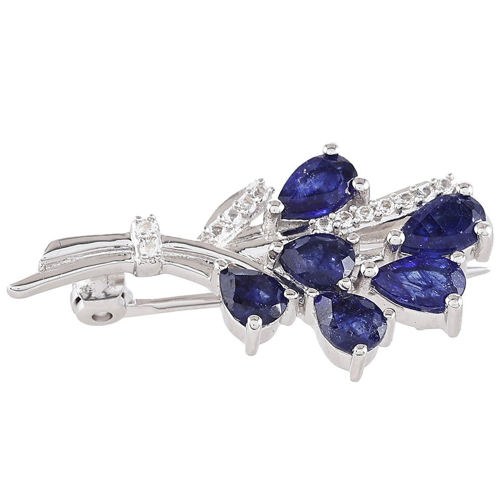 Broche de Plata con Zafiro de Tailandia y Topacio Blanco 1 