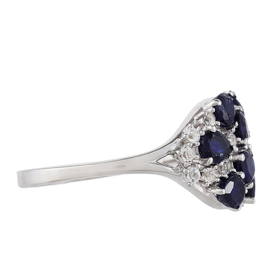 Anillo de Plata con Zafiro de Tailandia y Topacio Blanco