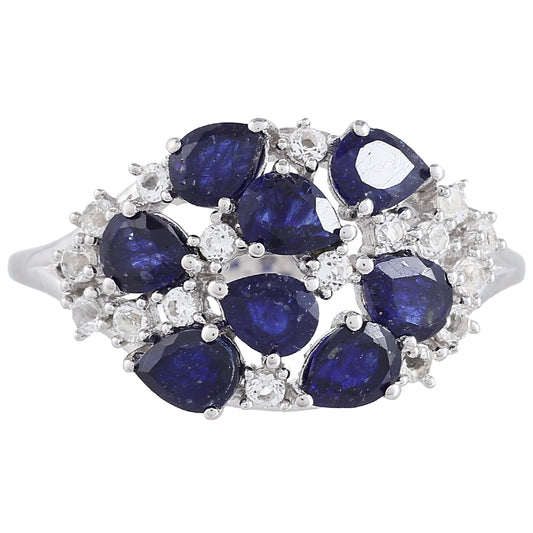 Anillo de Plata con Zafiro de Tailandia y Topacio Blanco