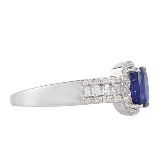 Anillo de Plata con Zafiro de Tailandia y Topacio Blanco